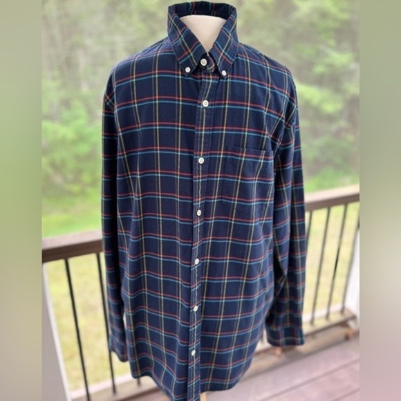 Gap Untucked Fit Navy Size XLT Shirt Long Sleeve Stretch Plaid Button Up - Picture 8 of 8